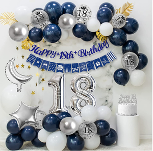 Arco <span class=keywords><strong>de</strong></span> guirnalda <span class=keywords><strong>de</strong></span> globos metálicos plateados azul marino con adornos para pasteles, manteles para decoración <span class=keywords><strong>de</strong></span> fiesta <span class=keywords><strong>de</strong></span> <span class=keywords><strong>cumpleaños</strong></span> <span class=keywords><strong>18</strong></span>, kit <span class=keywords><strong>de</strong></span> suministros - Product Image 4