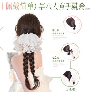 Lace Double <b>Braids</b> Ponytail Hair Clip High Temperature Wire Hand Knitted For Women Chinese Style Long <b>Braid</b> <b>Accessory</b> - Product Image 5
