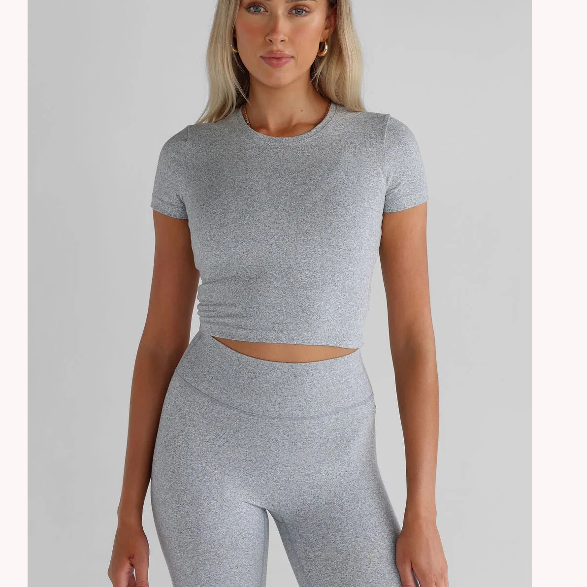 Women's Crop Top Fast Drying Nylon/Spandex Yoga Wear with O-Neck & Short Sleeves Slim Fit Print T-Shirt Casual Style Wholesale