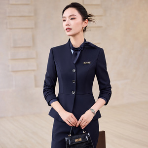 Women's Professional Suit Set Gray Polyester Anti-Wrinkle Formal Wear For Receptionist Or Technician Uniform - Product Image 3