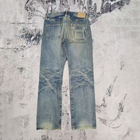 Bottes courtes pour hommes sur mesure, vintage, en denim indigo coupe droite, coupe-vent, écologiques, délavées aux enzymes, effet vieilli, avec ourlet de poche