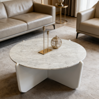 Table basse moderne ronde en marbre avec support blanc unique Pièce maîtresse de salon de luxe