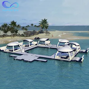 Hot vender alta qualidade flutuante ilha inflável OEM personalizado doca inflável flutuante lounge com barraca