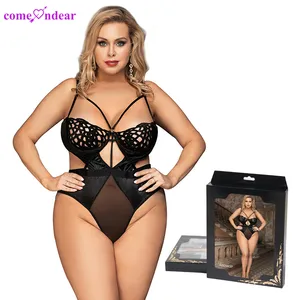 Package Box Plus Size Crotch Lace Splicing Exquisite Hollow Out Cup Adult Teddy Sexy Lingerie For Women