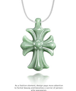Natural Genuine Jade Feicui Green Clover <b>Cross</b> Charm Pendant <b>Silver</b> Classic for Men and Women Fashionable <b>Necklace</b> - Product Image 4