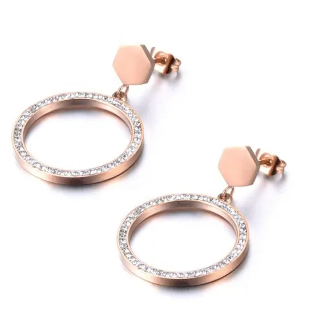 Yiwu Aceon Stainless Steel Round Circle Shiny CZ Crystal Stud Hexagon Earring Post Dangle Clay Stone Washer Earring