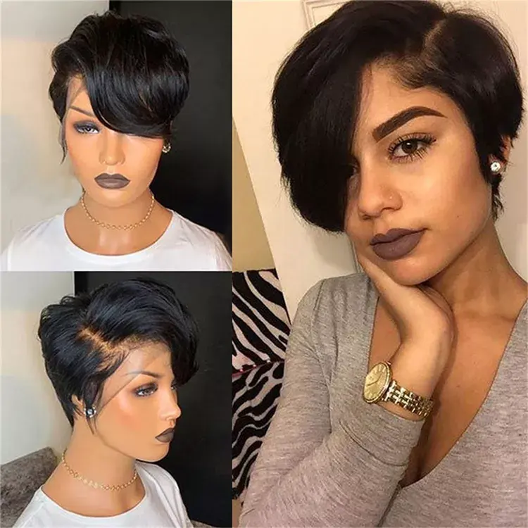 Perruque Pixie Cut Wig Rambut Manusia Keriting Bob Pendek Pixie Cut Lace Wig Knot Dikelantang Renda Frontal 13X4 Pixie Wig dengan Rambut Bayi