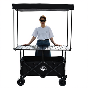Chariot pliant d'extérieur personnalisé à quatre roues larges, chariot de jardin, chariot de plage et de camping avec pare-soleil amovible, facile à transporter et à ranger - Product Image 1