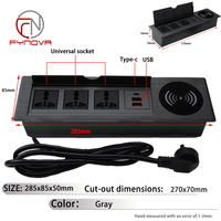 Nueva Caja de Enchufes Eléctrica de Sobremesa con Carga Inalámbrica, Tapa Abatible, Puerto USB y 3 Tomas Universales para Mesa de Conferencias