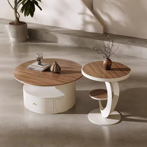 Table basse crème au design français moderne Panneau de haute qualité avec base <span class=keywords><strong>en</strong></span> métal robuste pour petits espaces Plaque de roche ovale de luxe légère - Product Image 3