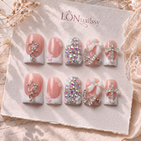 Uñas Postizas Acrílicas PMMA Hechas a Mano con Curva Francesa Corta Tipo Pico de Pato, Marca Exclusiva ODM, Cobertura Total, Textura 3D, 10 Piezas