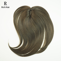Perruque de remplacement en cheveux indiens Remy pour femmes, avec frange droite et base en soie, vente en gros