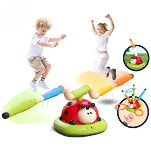 Outdoor Indoor Sports Toy Set 3-in-1 Seesaw / Soaring Rocket / Ring Games Remote Control Ladybug Exercise Machine for Kids