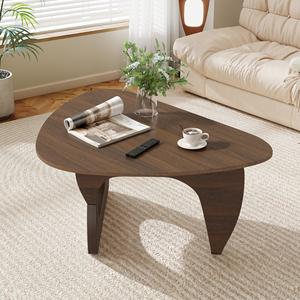 Modern Contemporary Minimalist <b>Triangle</b> Coffee Table Curved <b>Wooden</b> Support Base Durable Eco-Friendly Design for Living Room Home - Product Image 1