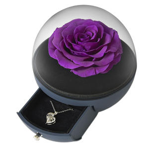 กล่องเครื่องประดับอะคริลิคดอกไม้เดี่ยวทรงห้าเหลี่ยมหมุนได้ดอกไม้ที่เก็บรักษาไว้กล่องแหวนกุหลาบพร้อมกล่องลิ้นชักเครื่องประดับ - Product Image 1