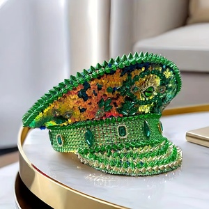 Sombrero de Capitán Steampunk con Pedrería y Logotipo Personalizado, Ideal para Carnaval de <span class=keywords><strong>Binche</strong></span> y Desfile de Plumas de Avestruz, MOQ Bajo - Product Image 3
