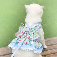 Robe Harnais Rose Florale pour Chat, Gilet à Volants en Dentelle avec Laisse et Nœud Papillon, Tenue Anti-Évasion pour la Promenade des Petits Chats et Chiens