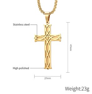 Collier pendentif croix celtique irlandaise en acier inoxydable plaqué or 18 carats, bijoux religieux significatifs <span class=keywords><strong>et</strong></span> tendance - Product Image 6