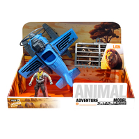 Ensemble de jeu de sauvetage en jungle avec figurine de lion réaliste, avion à réaction et figurine d'explorateur articulée