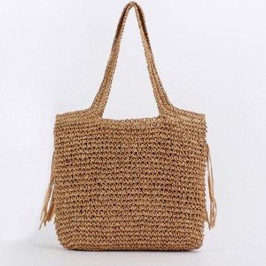 Bolso de Playa Casual de Verano con Borlas Largas, Bolso de Ganchillo Natural Marrón, Bolso de Paja de Papel de Alta Calidad para Regalo Promocional - Product Image 3