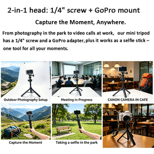 Trépied à ouverture rapide avec design à une touche, trépied de bureau avec vis 1/4'' et adaptateur <span class=keywords><strong>GoPro</strong></span> pour Insta360 Luna Ultra et <span class=keywords><strong>GoPro</strong></span> Hero - Product Image 5