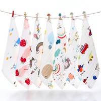 En gros, petite serviette de bave en coton 25x25 cm, carrée, haute densité, six couches, gaze bulle, motif dessin animé, absorbante, épaisse et douce, type mouchoir