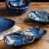 Assiette en céramique bleue émaillée, forme spéciale, pour hôtel, plat à collation, saladier, assiette à fruits, ensemble de vaisselle