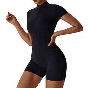 Sexy Women's Zippered Short Sleeved Dance Jumpsuit Fitness Yoga Exercise Jumpsuit