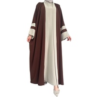Ensemble Abaya élégant deux pièces contrastant avec gilet et cardigan ouvert pour femmes musulmanes, robe longue modeste 4 saisons, chic, vente en gros