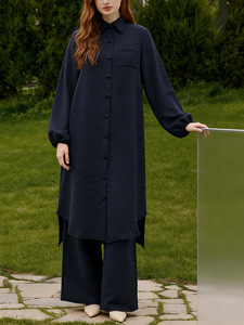 Completo Casual da Donna in <span class=keywords><strong>Due</strong></span> Pezzi, Vendita Diretta dalla Fabbrica, Set con Tunica a Maniche a Sbuffo e Pantaloni in Tinta Unita per Uso Quotidiano - Product Image 2