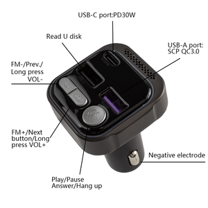 PD 30W QC3.0 Chargeur de voiture super rapide Émetteur FM en alliage d'aluminium-magnésium avec lumière colorée LED - Product Image 3