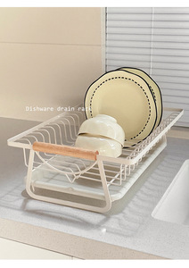 <b>Kitchen</b> Bathroom Living Room Countertop Standing Single Tier Metal Wood Draining Dish Rack <b>Storage</b> Trays Multifunction Durable - Product Image 5