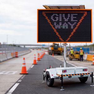 Panneau de signalisation routière mobile à LED à gradation automatique, alimenté par énergie solaire, monté sur remorque, étanche, à message variable - Product Image 1