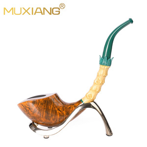 MUXIANG Briarwood Handcrafted Free Bend Pipe Bamboo Joint Large Curved Tobacco Pipe With Cumberland Mouthpiece - Product Image 3