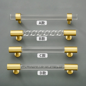 Poignée de porte de placard en cuivre pur, poignée longue en cristal acrylique simple, nouveau style chinois - Product Image 1