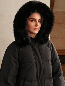 Femmes Long À Capuche Col De Fourrure Amovible Épais Noir Veste Vers Le Bas Parka Abrigo De <span class=keywords><strong>Plumon</strong></span> - Product Image 3