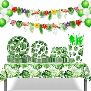 Бумажные тарелки с пальмовыми листьями MM163 для Гавайских тропических вечеринок, чашки, салфетки, набор одноразовой посуды для Гавайских вечеринок, украшения