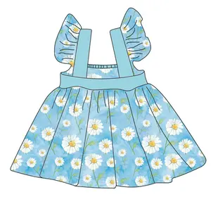 2024 популярное осеннее платье Qingli Oem для маленьких девочек с цветочным принтом и рукавами-флаттером и оборками, платья для малышей