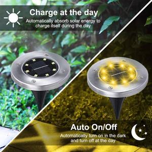 Lampe solaire <span class=keywords><strong>LED</strong></span> encastrable pour terrasse, allumage automatique, étanche, rechargeable, blanc chaud, en acier inoxydable, pour jardin, pelouse, allée, cour - Product Image 2