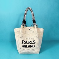 Sac à main en tricot ajouré décontracté, pliable, portable, pour les trajets quotidiens, en laine douce tissée, sac en forme de panier à légumes tissé