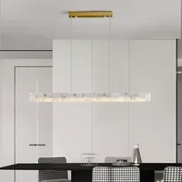 Nouveau Lustre Suspendu Linéaire Moderne en Albâtre Espagnol 2026 avec Lumière LED Blanc Chaud Dimmable pour Salle à Manger Maison/Villa