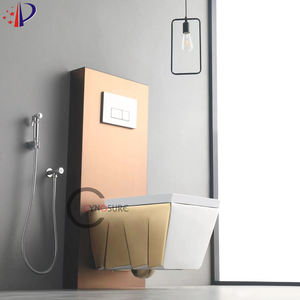 WC mural suspendu gris, simple, plaqué or, avec bon système de chasse d'eau - Product Image 1