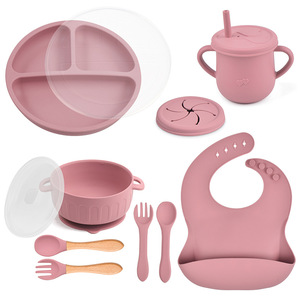 Silicone Feeding Set - Baby Led <strong>Weaning</strong> Supplies with Bib, Suction Plate, Bowl, Cup, and First Stage <strong>Spoon</strong> - Product Image 1