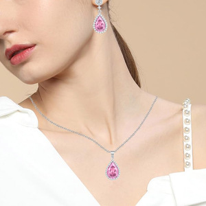 Hypoallergenic Nickel Free Teardrop pink Crystal Dangle <b>Earrings</b> Platinum Plated S925 Silver <b>Post</b> Bridal Party Fine Jewelry - Product Image 3