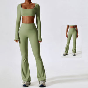 Женский тренировочный костюм, утолщенные Леггинсы для занятий йогой, большие размеры, с длинным рукавом, спортивные комплекты для фитнеса - Product Image 4