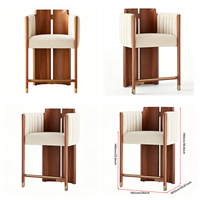 Tabouret de bar moderne de luxe léger, style mi-siècle, en bois massif de frêne, avec accoudoirs en velours plissé et repose-pieds en laiton, pour bar à domicile et usage hôtelier