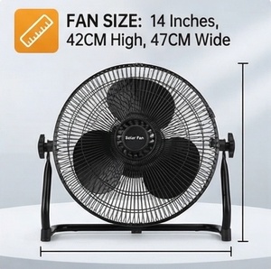 14" Solar Powered Floor Fan 14400mAh Battery 15W Panel High Power Rechargeable Pedestal Fan with USB Port for Outdoor Camping - Product Image 3