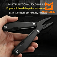 Pince de précision noire perforée, multi-outils portable pour la maison et le camping, ensemble cadeau avec couteau de poche, scie, ouvre-bouteille, couteau pliant