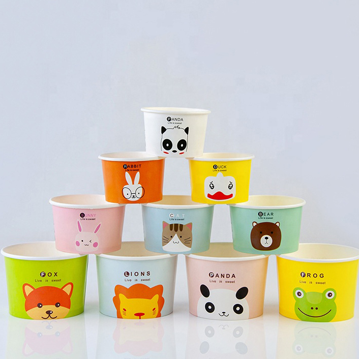 Custom High Quality Disposable Ice Cream Paper Cup with Lids Beverage Packaging Containers Gold Foil Printing Custom LOGO