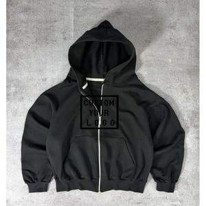 Wholesale Custom Logo Mens Clothing Cropped Full <strong>Zip</strong> up Hoodie Oversized Drop Shoulder Fleece Lined Streetwear <strong>Zip</strong> <strong>Hooded</strong> - Product Image 2